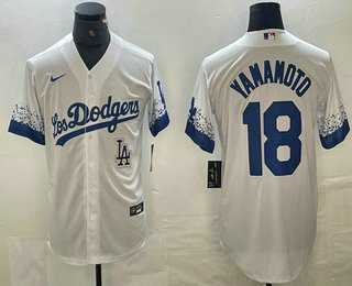 Men's Los Angeles Dodgers #18 Yoshinobu Yamamoto White 2021 City Connect Cool Base Stitched Jerseys